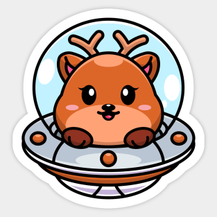 Cute deer flying with spaceship ufo cartoon Sticker